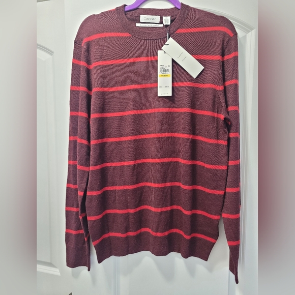 NWT CALVIN KLEIN Men's Contrast Stripe Long Sleeve Crew Neck Sweater Size Medium - Picture 2 of 7